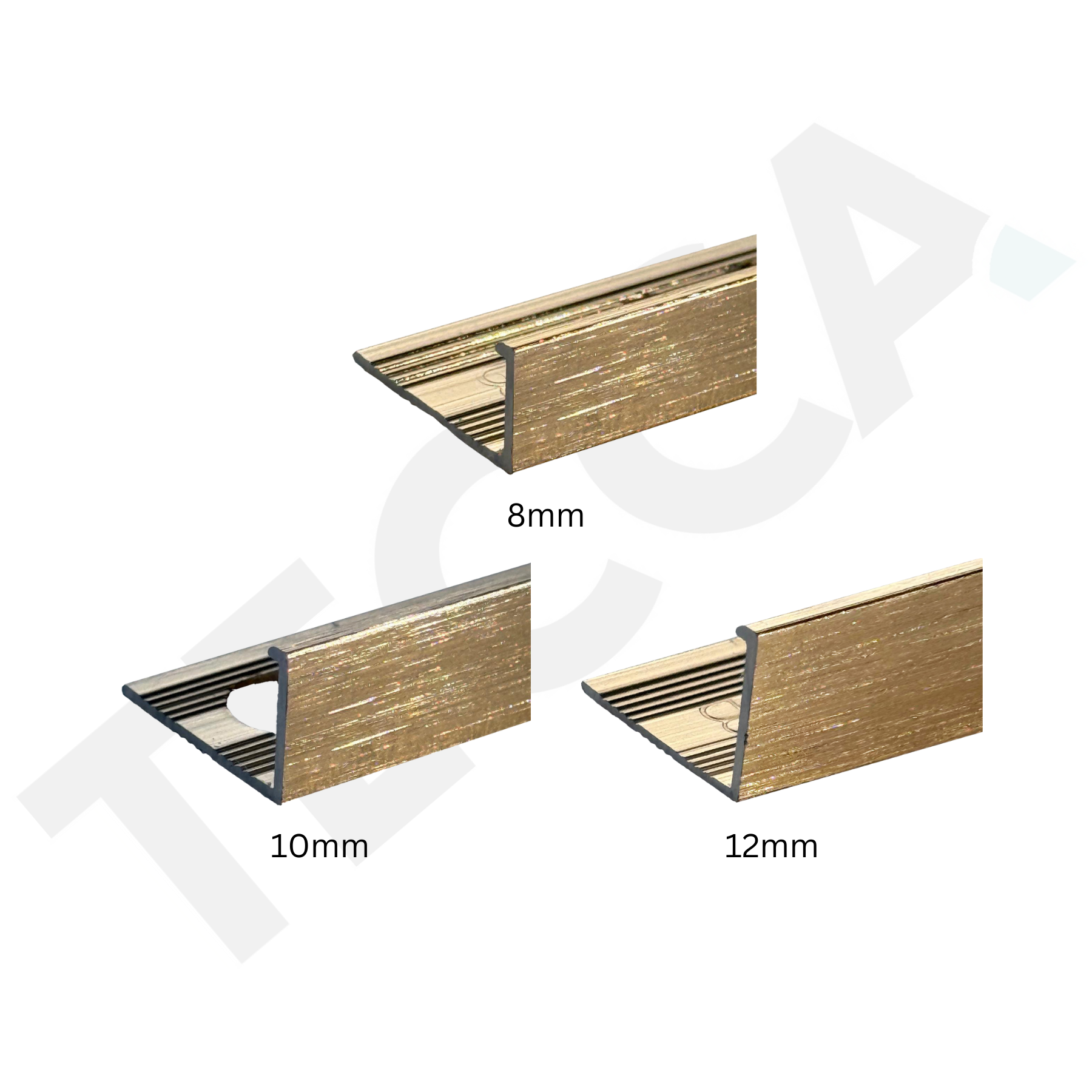Tecca Brushed Brass Aluminium Tile Trim | 8mm, 10mm & 12mm | 2.4m Length
