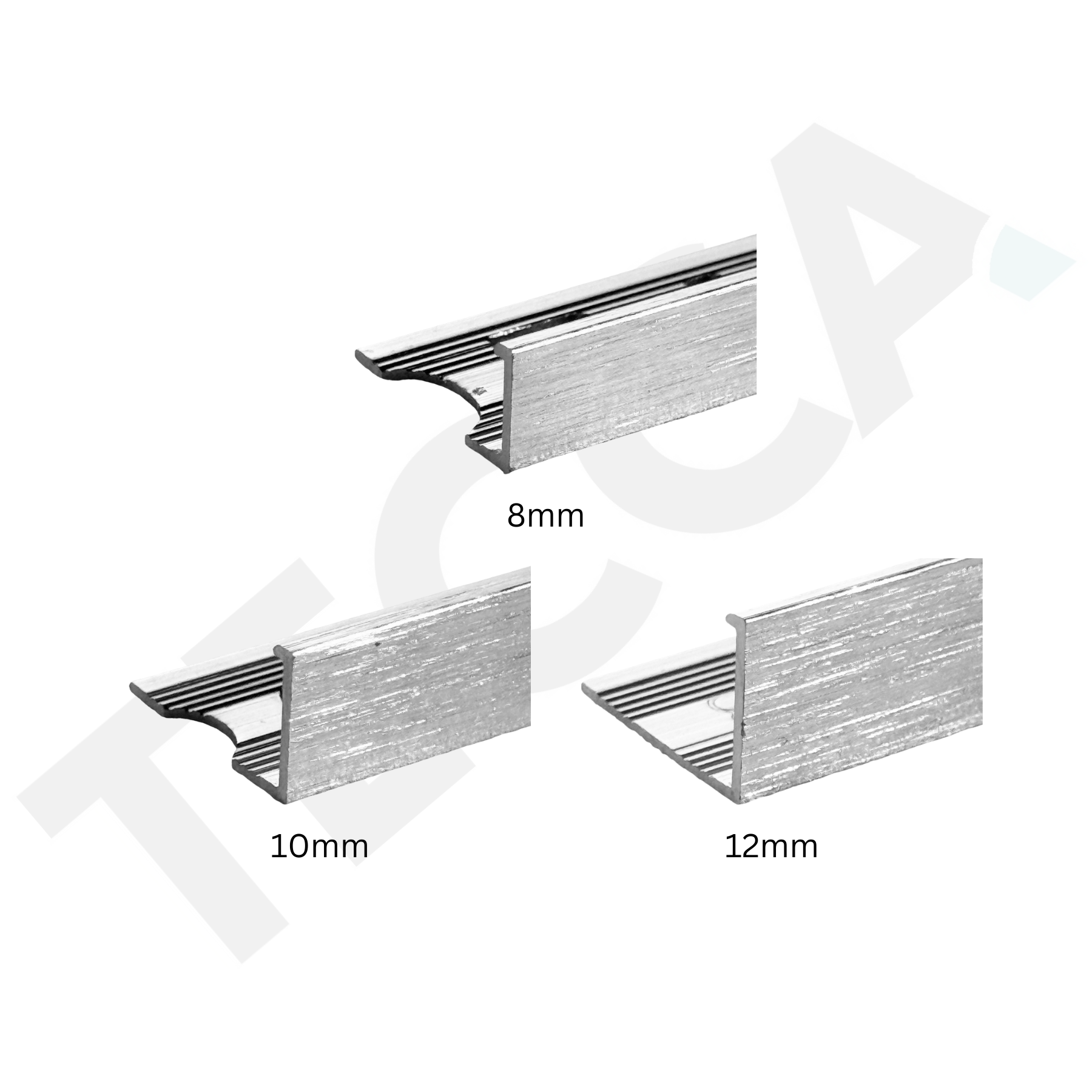 Tecca Brushed Chrome Aluminium Tile Trim | 8mm, 10mm & 12mm | 2.4m Length