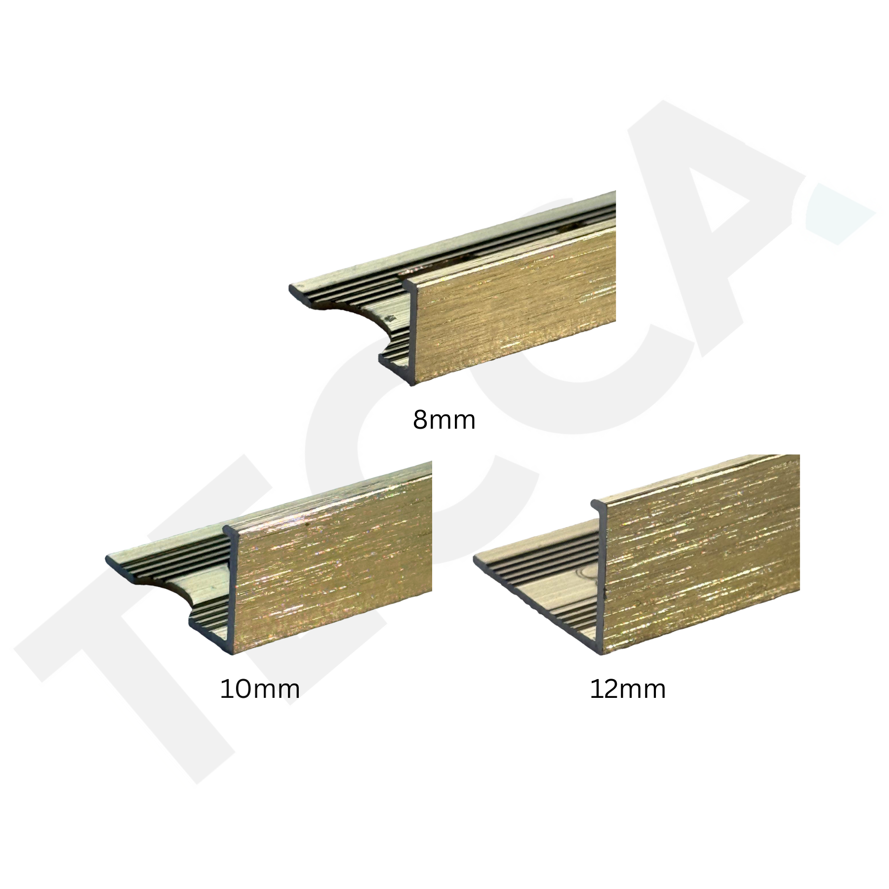 Tecca Brushed Gold Aluminium Tile Trim | 8mm, 10mm & 12mm | 2.4m Length