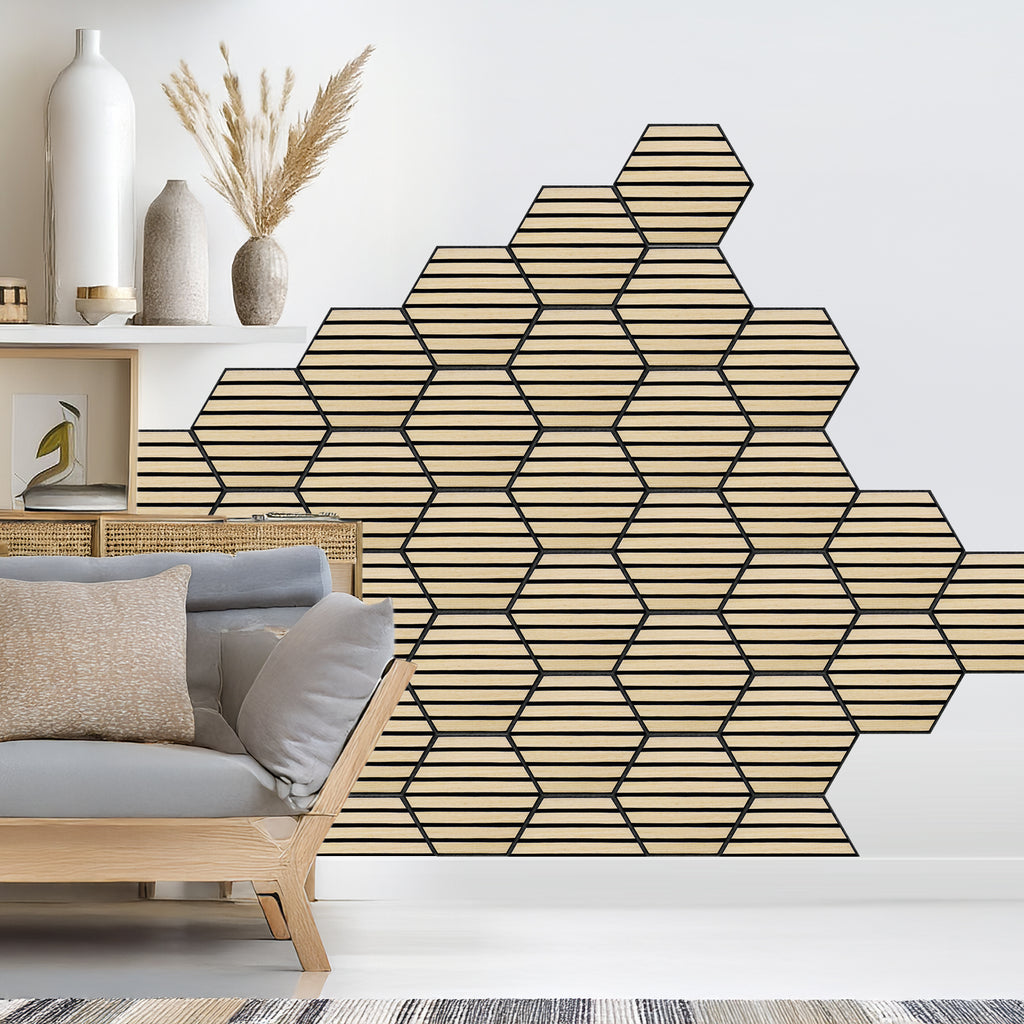 Tecca Light Oak Self-Adhesive Acoustic Hexagon Wall Panels | Sound Absorbing | 5 Pack