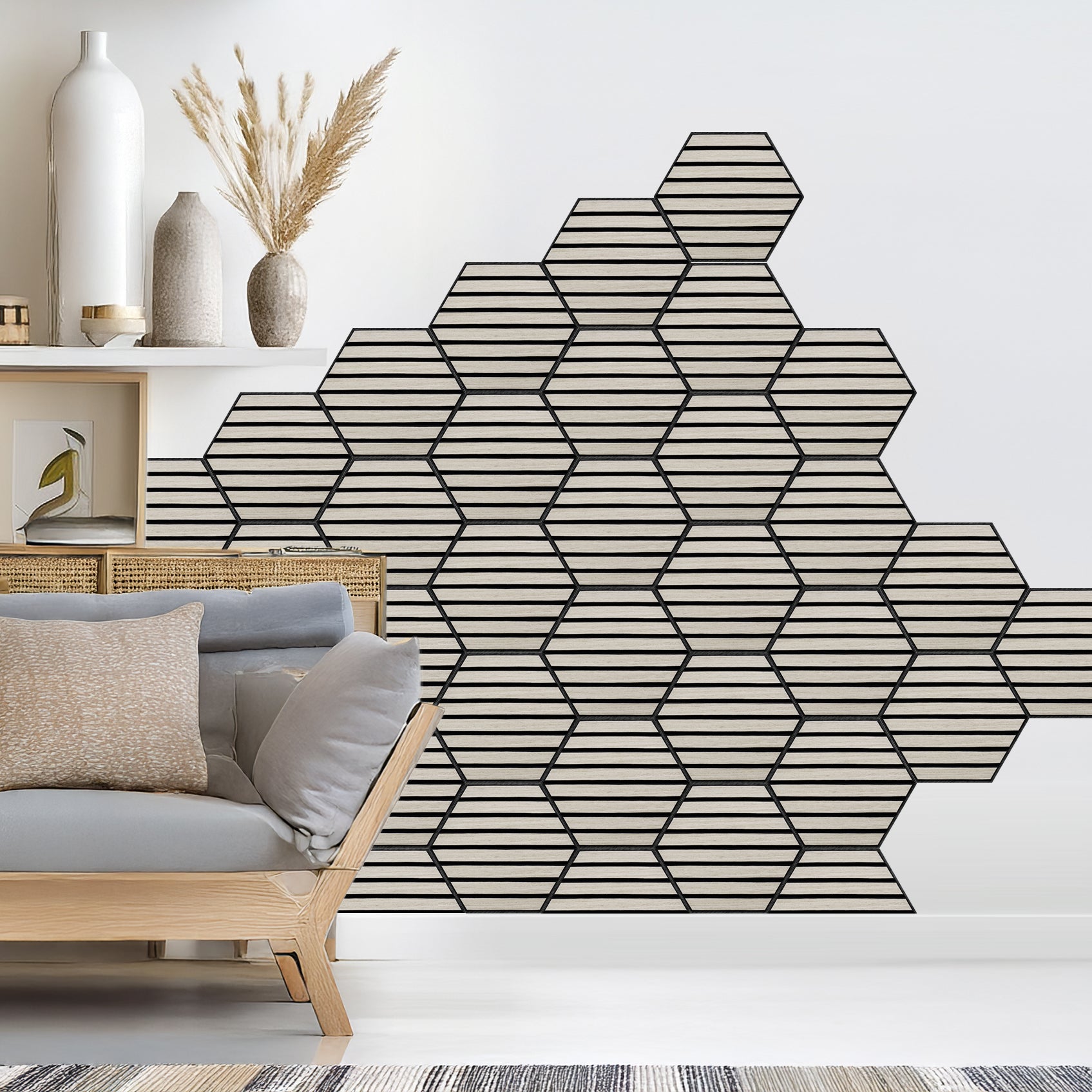 Tecca Light Grey Self-Adhesive Acoustic Hexagon Wall Panels | Sound Absorbing | 5 Pack