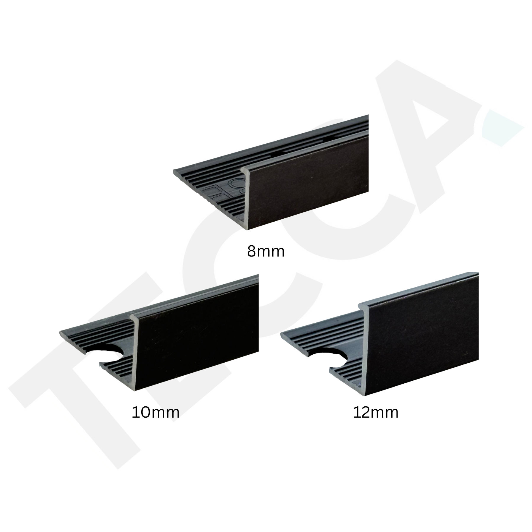 Tecca Matt Black Aluminium Tile Trim | 8mm, 10mm & 12mm | 2.44m Length