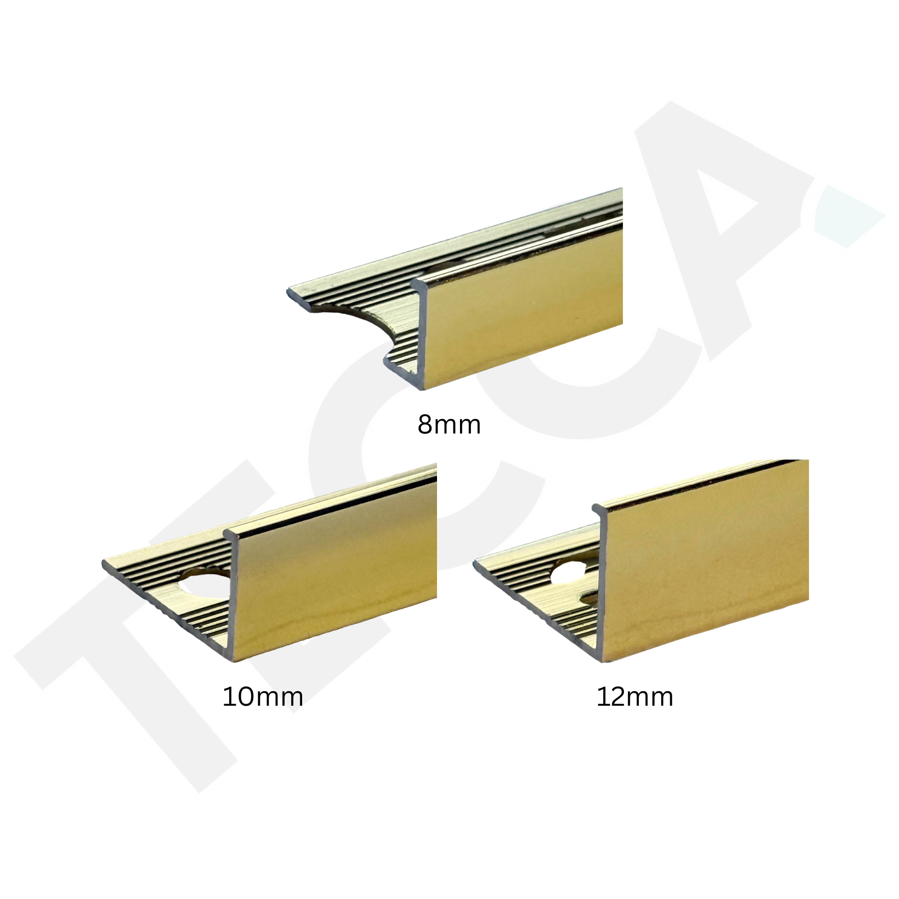 Tecca Polished Gold Aluminium Tile Trim | 8mm, 10mm & 12mm | 2.44m Length