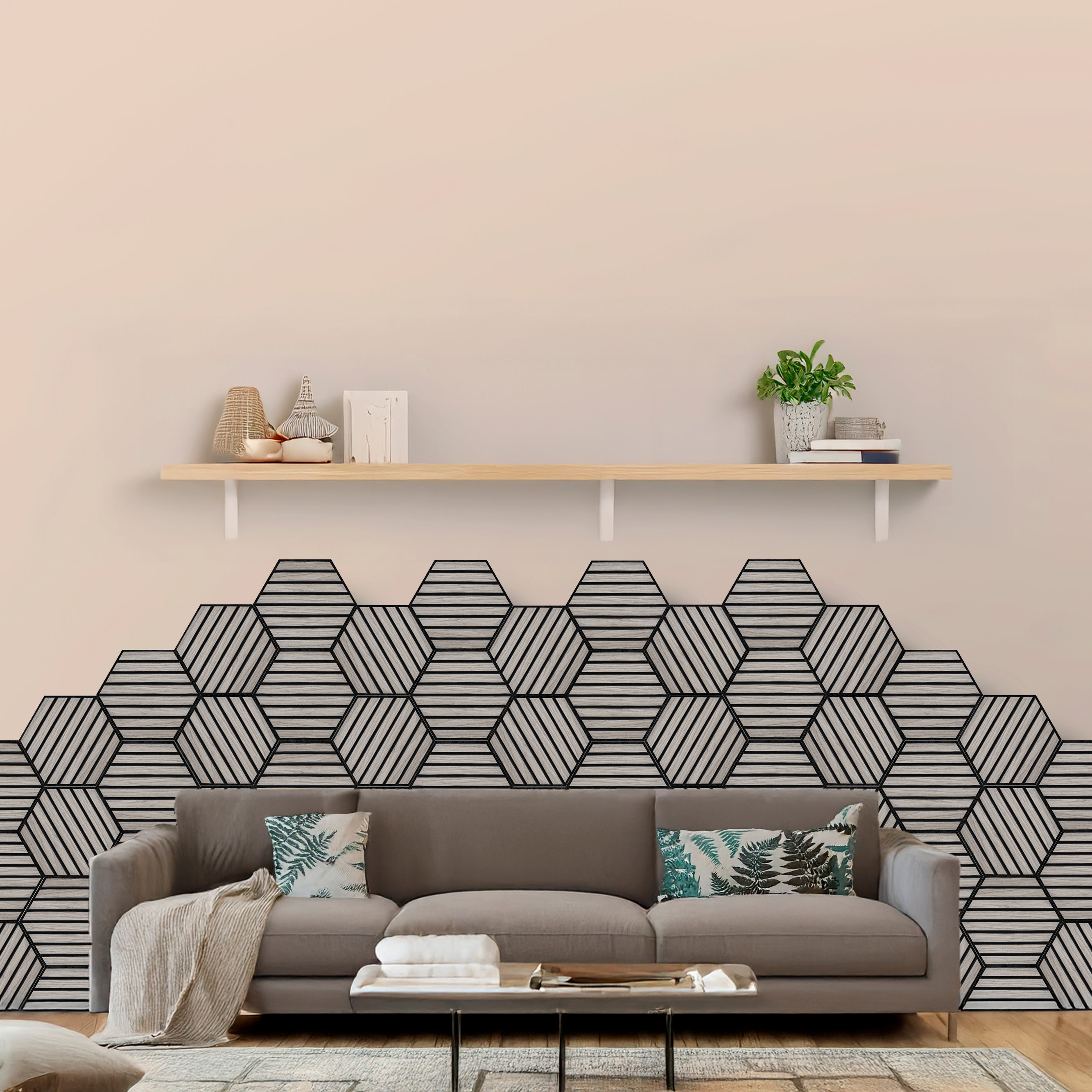 Tecca Silver Self-Adhesive Acoustic Hexagon Wall Panels | Sound Absorbing | 5 Pack