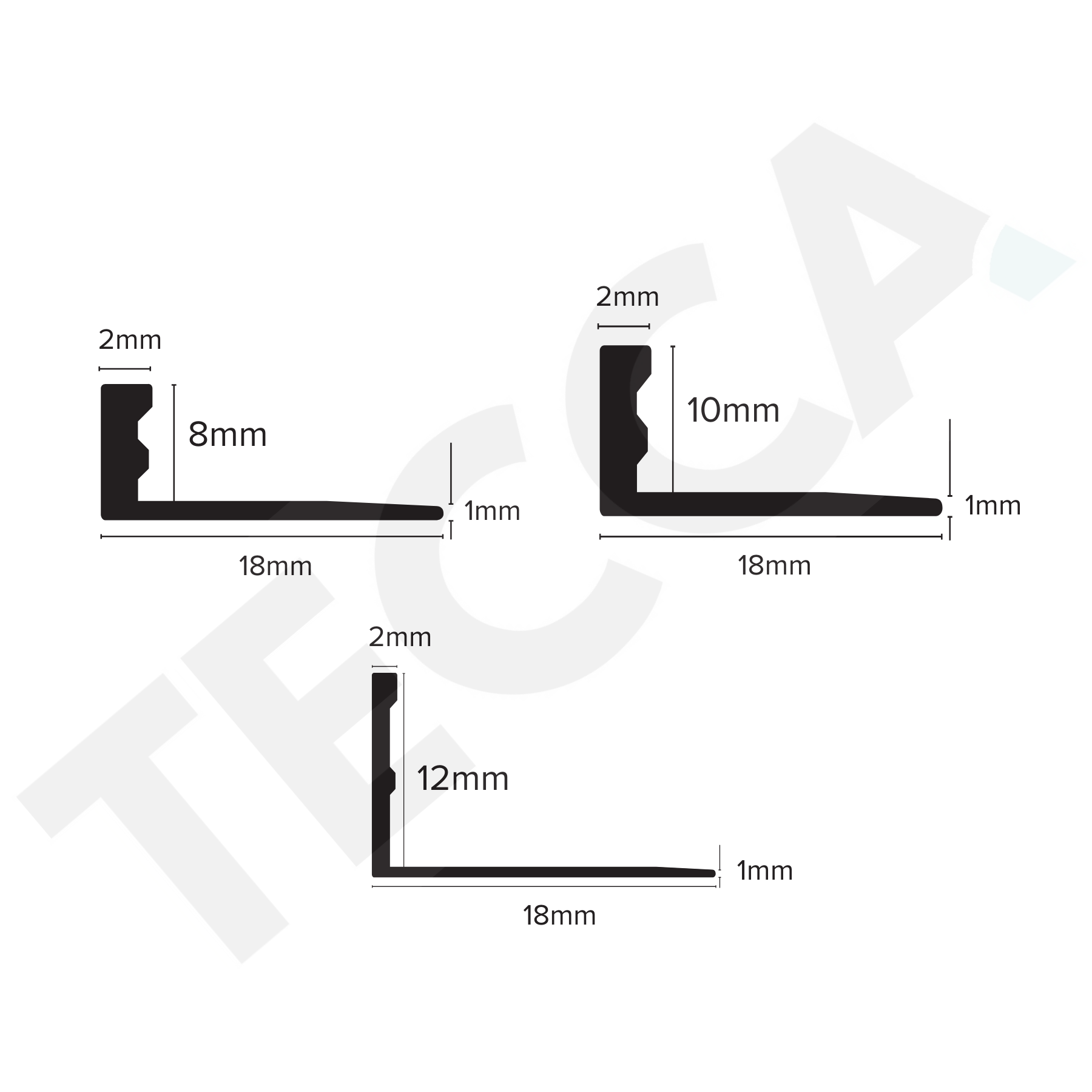 Tecca Brushed Gold Aluminium Tile Trim | 8mm, 10mm & 12mm | 2.4m Length